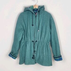 Johnson Woolen Mills Plaid Wool Blend Hunting Jacket Anorak Green USA Hooded XL